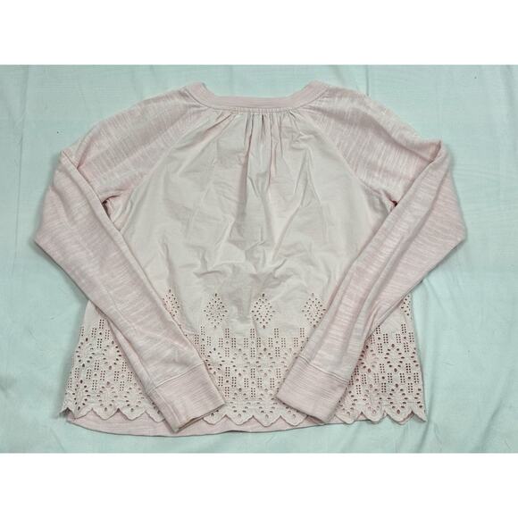 J Crew Women’s XXS Pink Long Sleeve Cotton Sweater Eyelet Lace Back Coquette - Picture 8 of 8